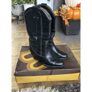 Vtg 80s Hanna Womens Black Leather Heeled Boots Size 9 B Canada
